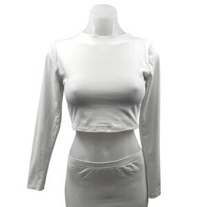 Susana Monaco Women's White High Neck Long Sleeve Crop Tee T-Shirt Top Size S